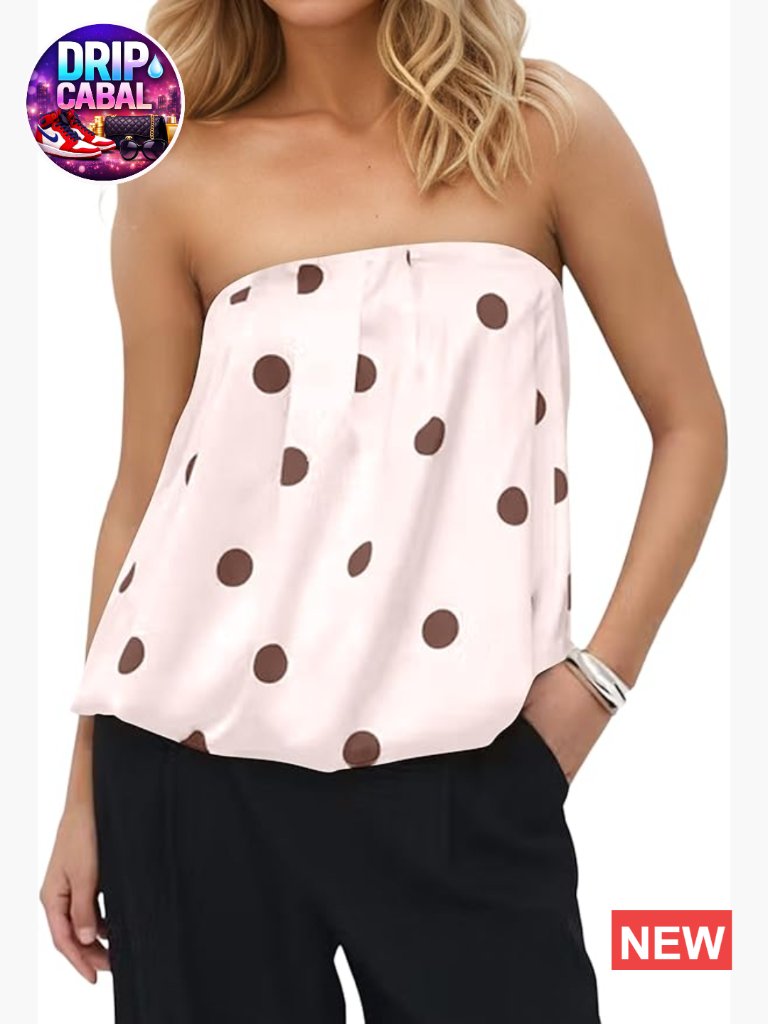 Polka Dot Strapless Tube Top Bubble Hem Sleeveless Bandeau Babydoll Going Out